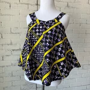 African Katange Fabric Crop Swing Shirt Purple Black Yellow Handmade Small Top